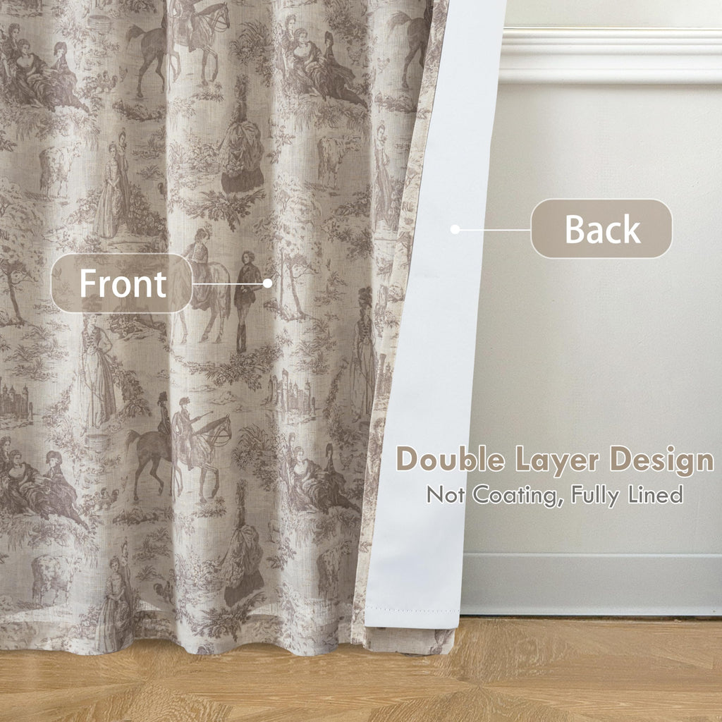 100% Blackout Curtains Toile Linen Back Tab, W52xL84, Beige