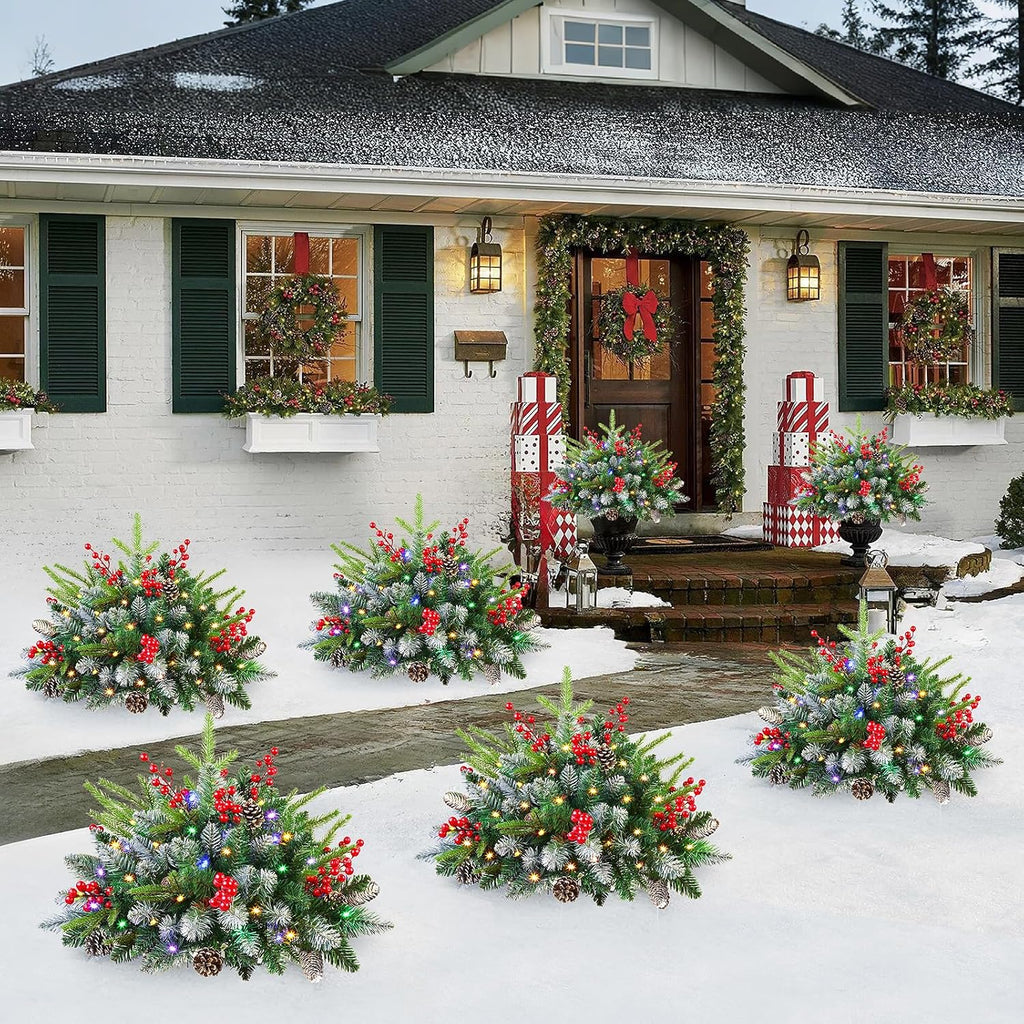 Set of 2 18 Inch Lighted Frosted Outdoor Christmas Tree with Remote &Timer