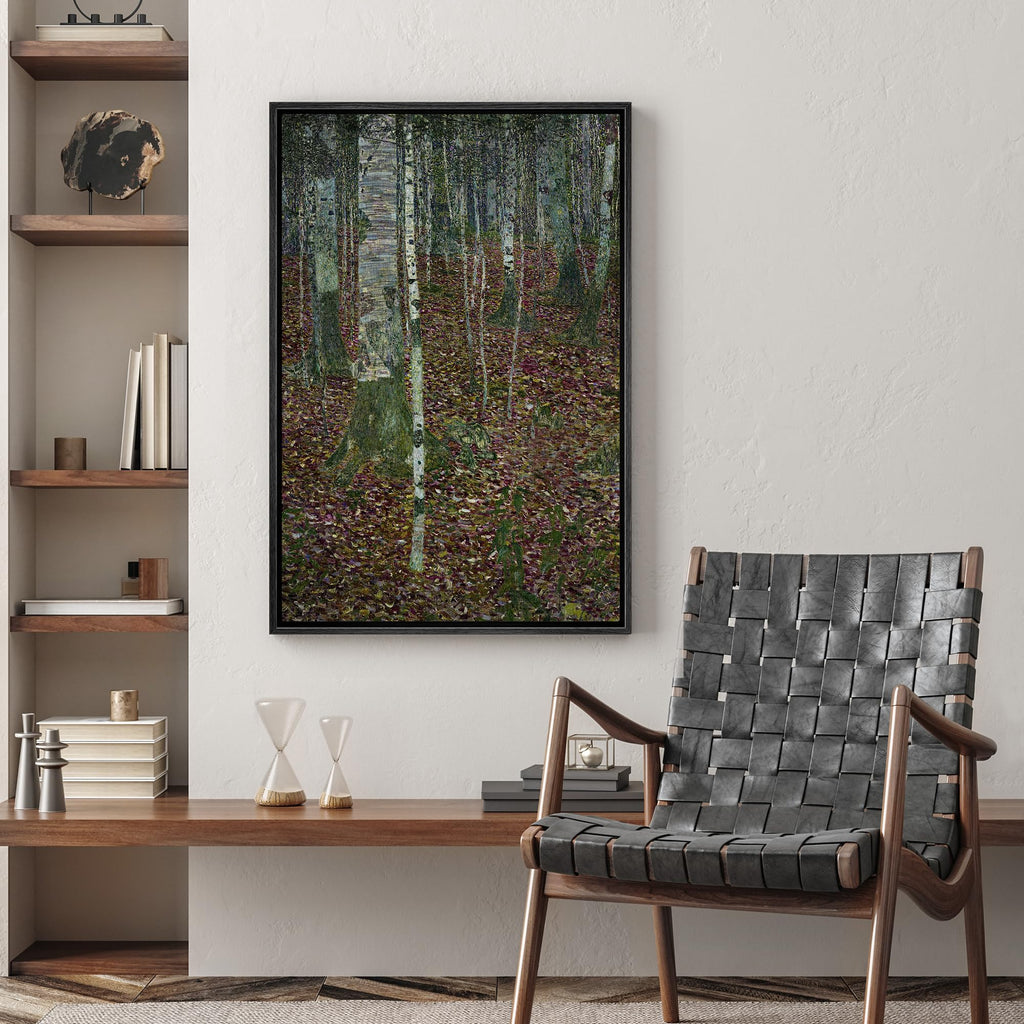 Framed Canvas Print Wall Art Birch Forest by Gustav Klimt Nature Wilderness Illustrations Retro Decorative Floral