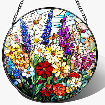 Stained Glass Window Hanging, 8 Inch Wildflower Stained Glass Suncatcher, Wildflower Window Decor, Florist Gift