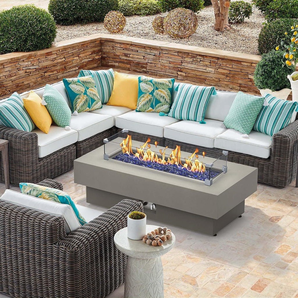 48-inch Fire Table with Natural Gas Conversion Kit & Wind Glass Shield, 50,000BTU Outdoor Modern Patio Fire Pit Table