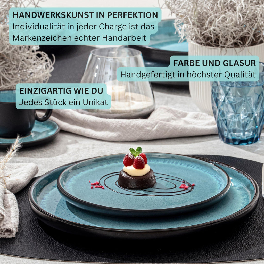 Granada Stoneware Crockery Set, 18 Pieces, Plate Set for 6 People, 6 x Dinner Plates, 6 x Cereal Bowls, 6 x Dessert