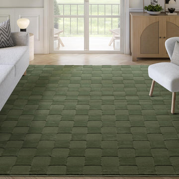 Green Checkered Area Rug - - Chunky, Plush and Soft Washable Carpet - Perfect - Plush Deco Collection
