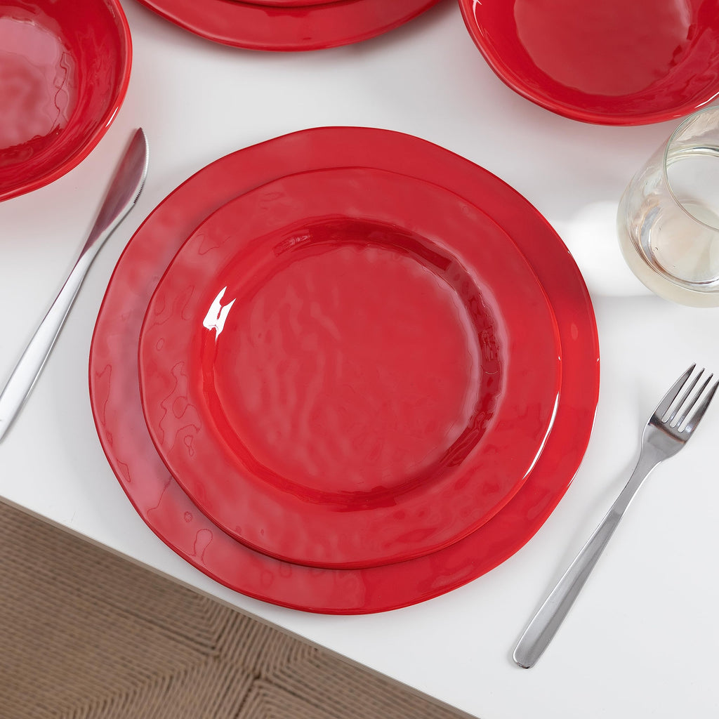 Red Melamine Dinnerware Sets, 18-Piece Melamine Dishes Set, Lightweight and Chip Resistant, Durable Plates and Bowls