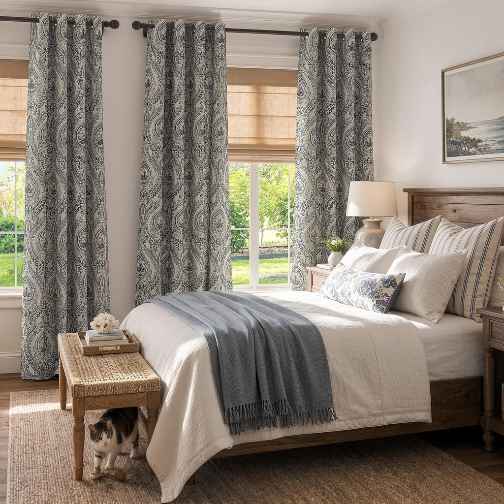 Curtains for Living Room Darkening 96 Inches Long, Medallion Drapes, Damask Pattern Window Treatments Vintage Curtain