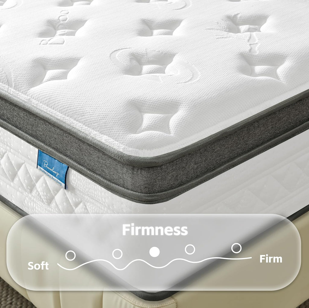 Queen Mattress, 12 Inch Cooling Hybrid Queen Size Mattress in a Box, Medium Firm with Gel Memory Foam & Pocket Coils
