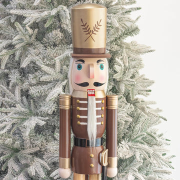 4ft Christmas Nutcracker Brown and Gold Wooden Soldier Nutcracker Figurine Christmas Decorations for Front Door Porch