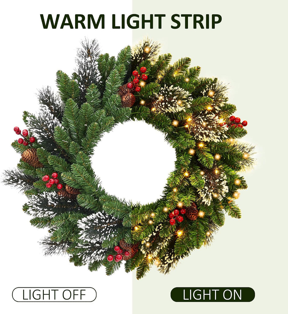 Pre-Lit LED Artificial Christmas Garlands Set of 6-2 Pcs Long Garlands, 2 Pcs Teardrop Decorations, 1 Round Wreath &