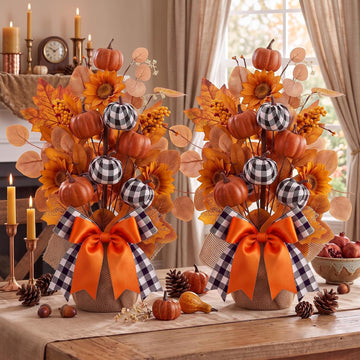 Fall Centerpiece for Tables Artificial Pumpkin Tabletop Decoration - Set of 2