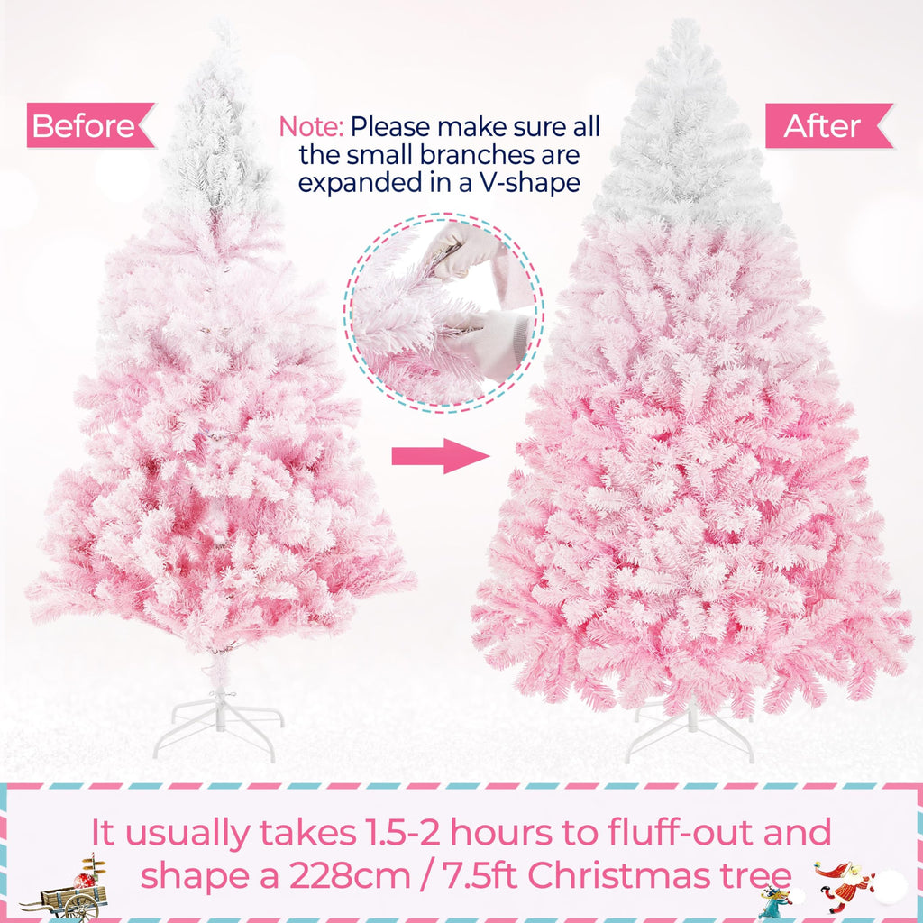 7.5ft Prelit Flocked Christmas Tree, Pink & White, 550 Lights