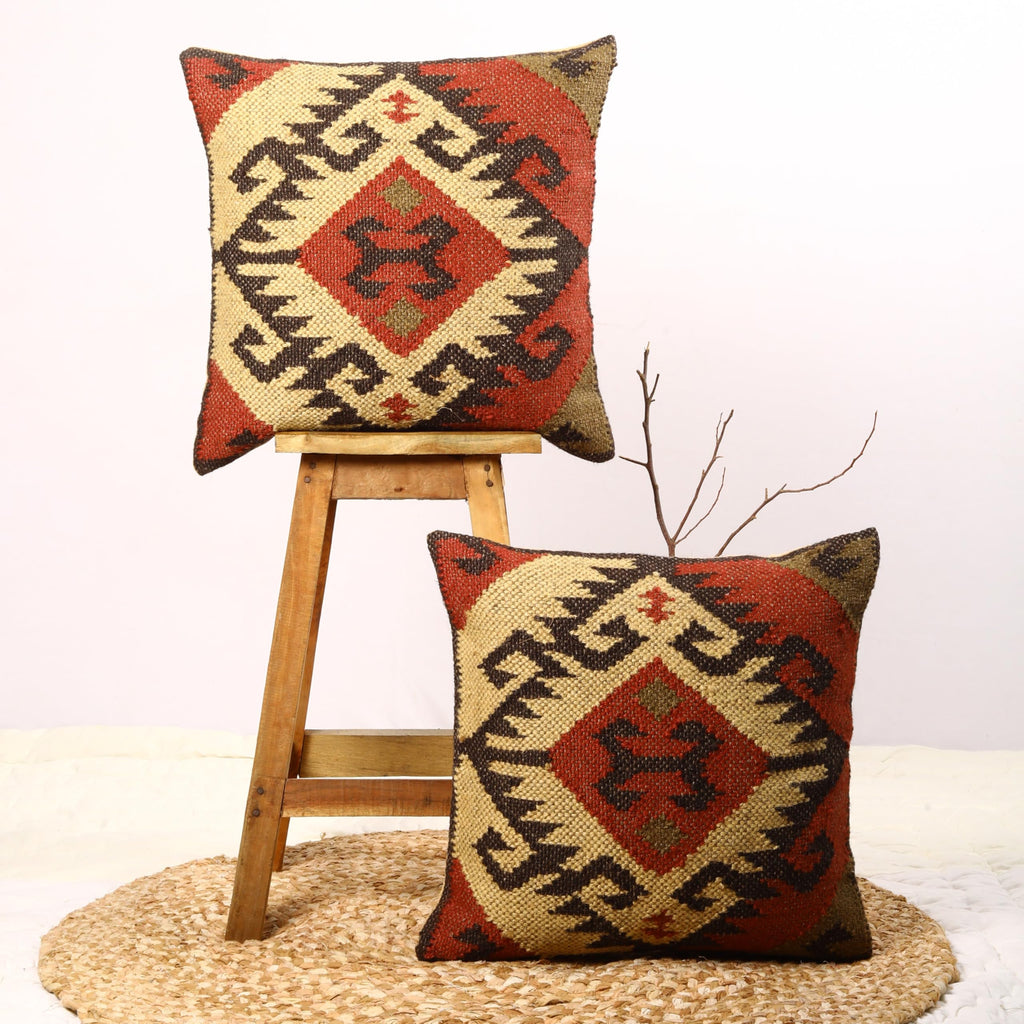 Star 70% Jute 30% Wool Set of 2 Kilim Pillow Cover of 18"x18"