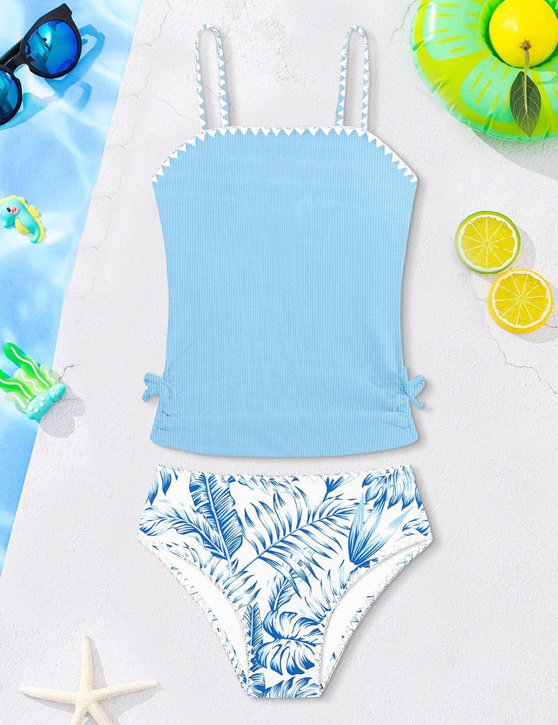 Girls Tankini Swimsuits Two Piece Bathing Suit Drawstring Swimwear Set for Girls