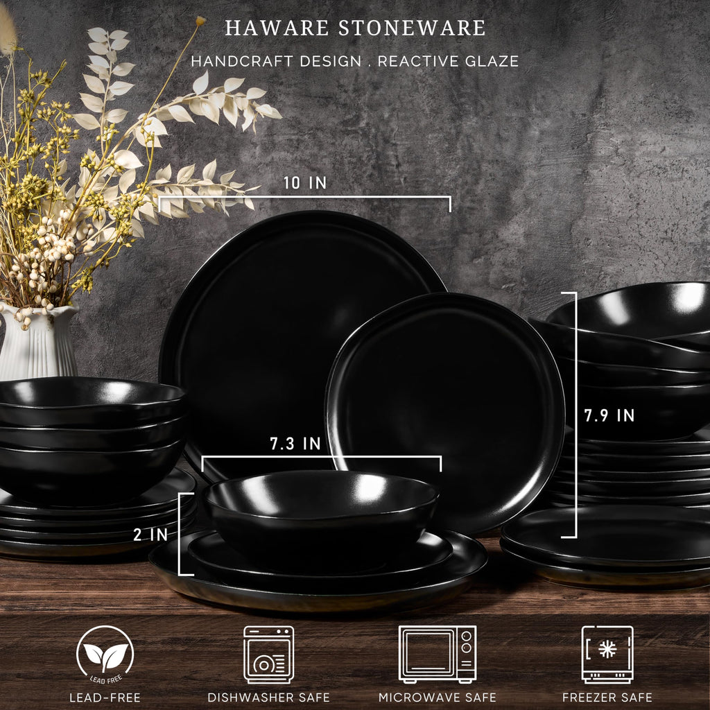 12-Piece Stoneware Dinnerware Set for 4, Matte Black