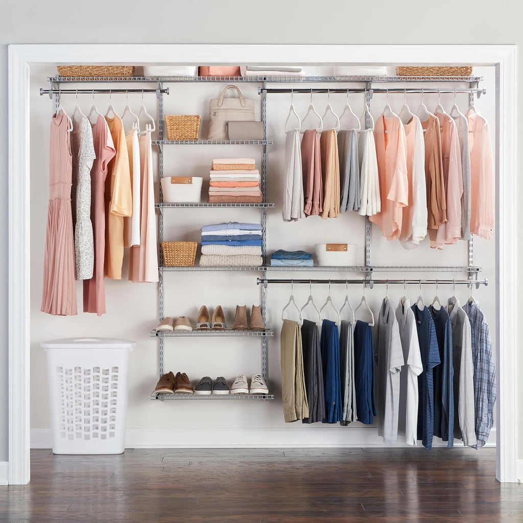 Configurations Deluxe Custom Closet Kit 4-8 Ft. Adjustable Metal Wire Shelving Titanium Finish Expandable