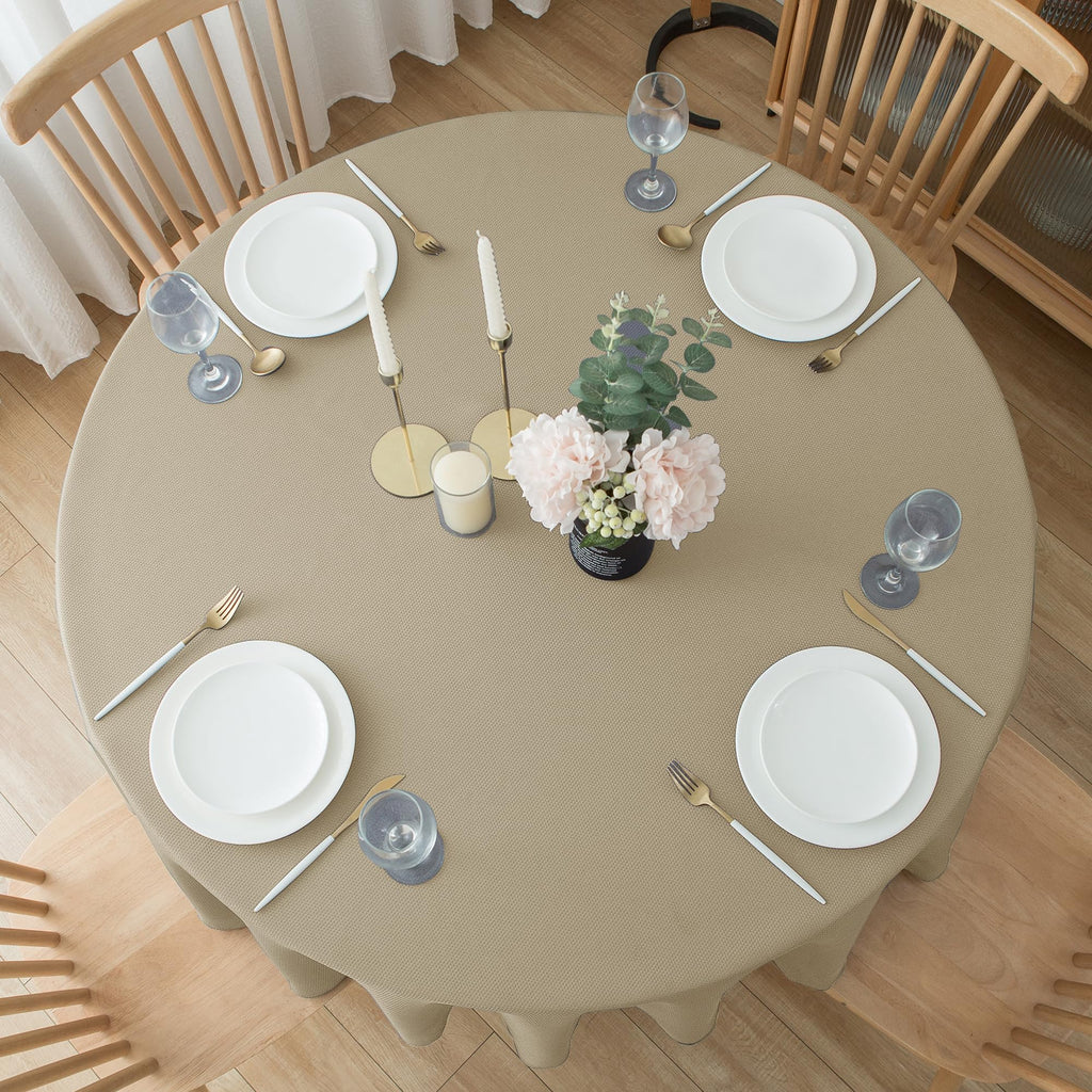 Textured Round Tablecloth-Fabric Water Resistant Table Cloths-Natural 90"