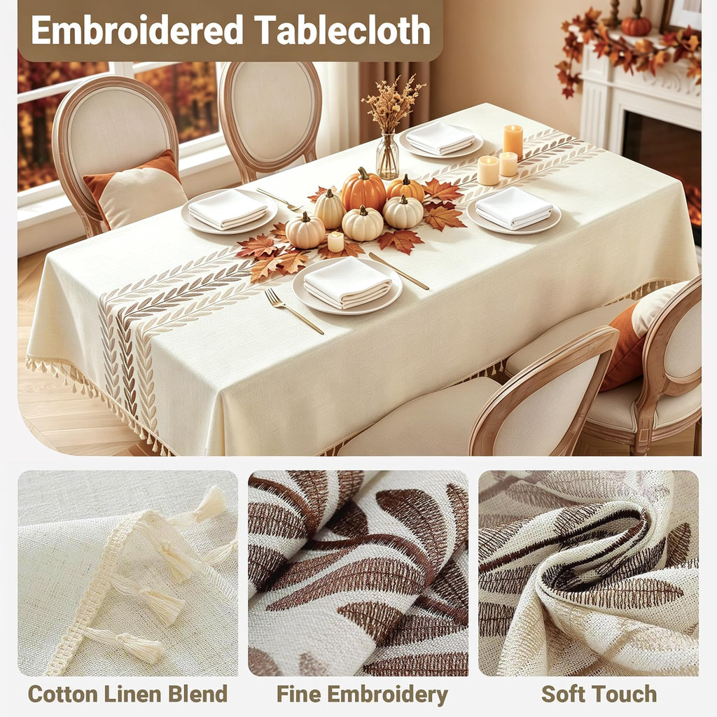 Cotton Linen Waterproof Tablecloth for Dining Table Farmhouse Kitchen Square Table Cloth Coffee Wrinkle Free Cover
