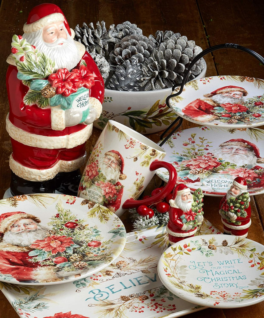 Christmas Story 16pc Dinnerware Set - Service for 4 with Santa Plates, Bowls & Mugs - Vintage Holiday Ceramic Set
