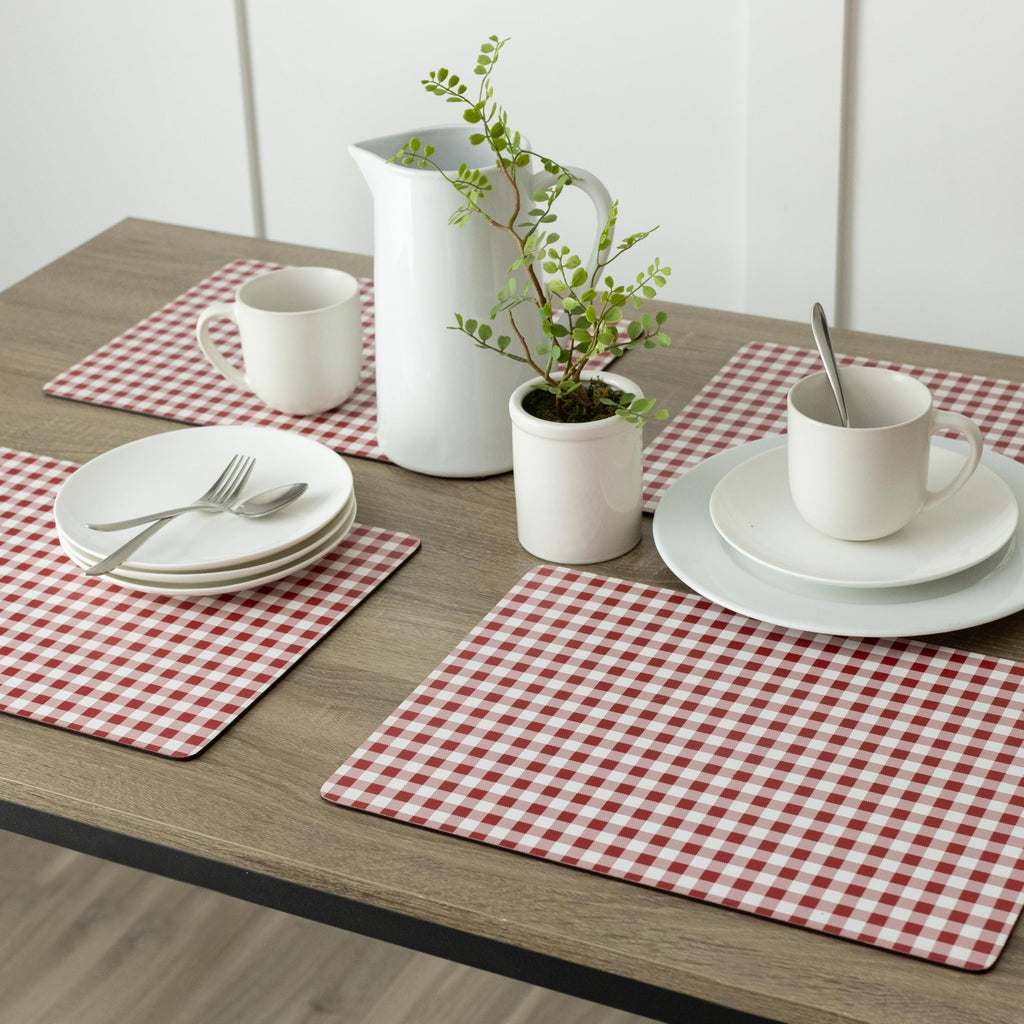 Cork Placemats Set of 4 (Gingham Check Red, 12" x 16")