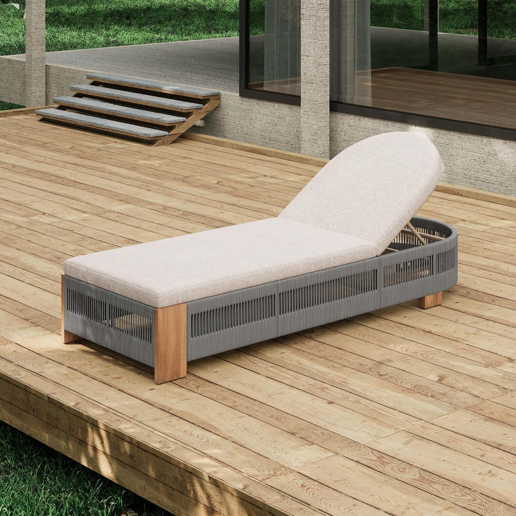 80" Rope Acacia Multi-Tilt Lazy Sleeper Chair, Patio Lounge Chaise with Water Resistant Cushion, Tanning Chaise Low