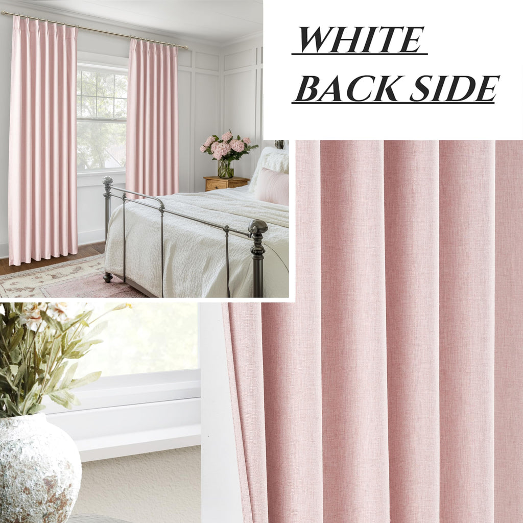 Baby Pink Modern Pinch Pleated Curtains & Drapes 84 Inch Length 2 Panels Set, Blackout Thick Linen Blend Thermal