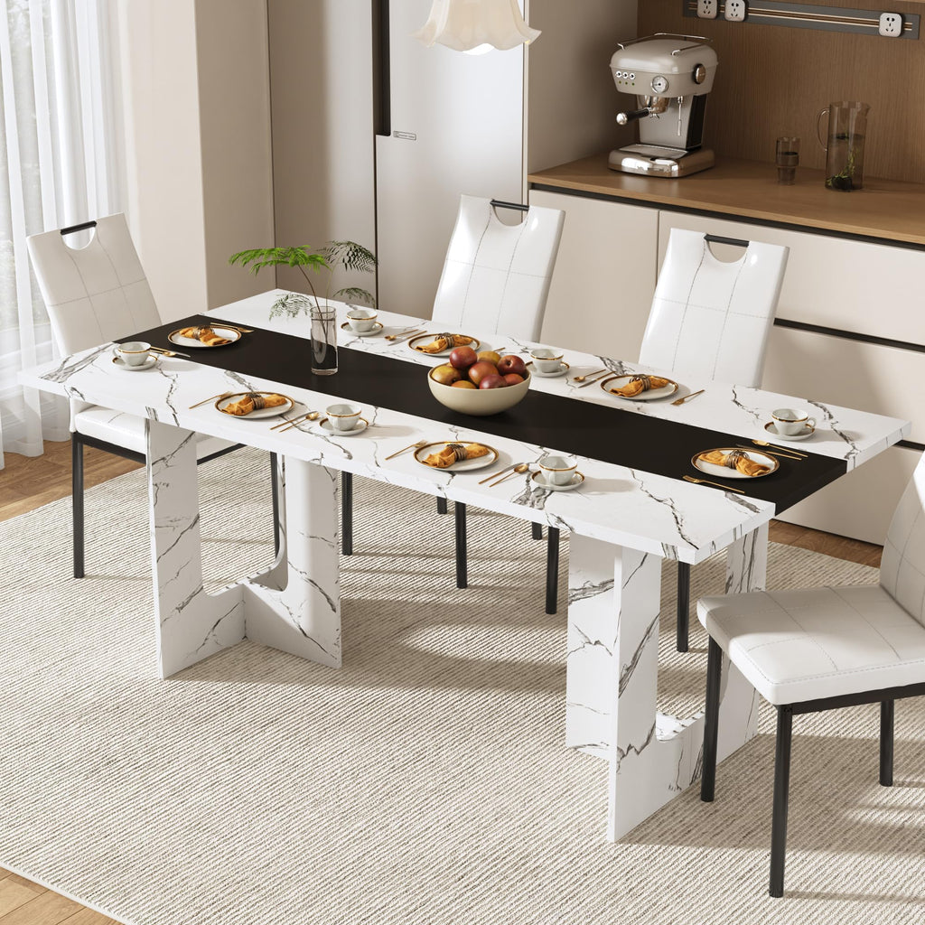 7 Pieces Dining Table & Chairs Set for 4-8 People, 71 Inch Kitchen Table with 6 Chairs, Rectangle Dining Table with