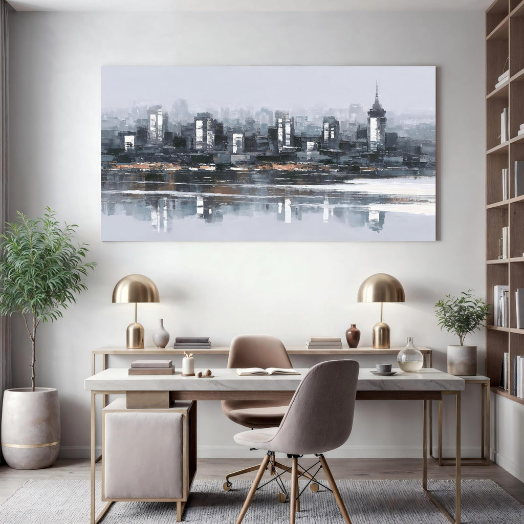 Black And White City Wall Decor 24"x48" Abstract Wall