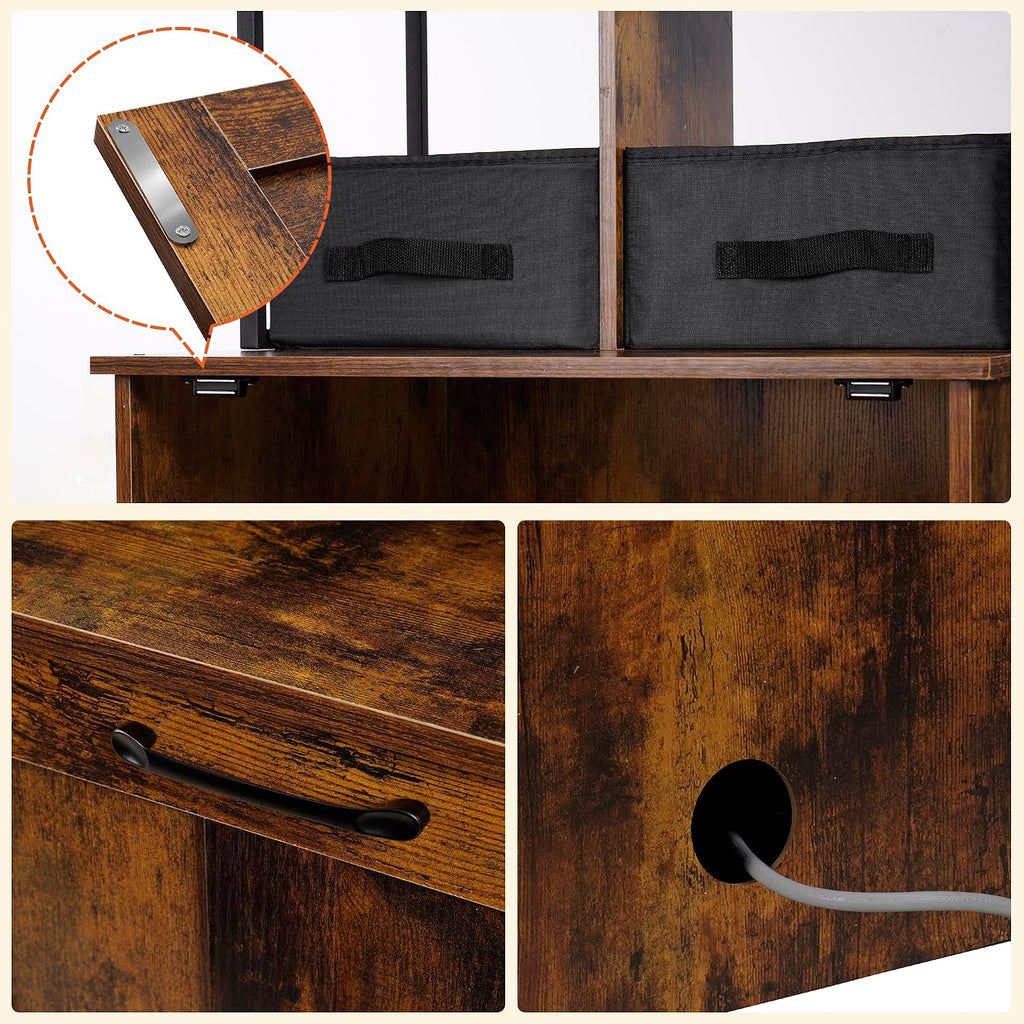 Cat Litter Box Enclosure, 3 Storage Shelves and 2 Drawers, 61.8" H