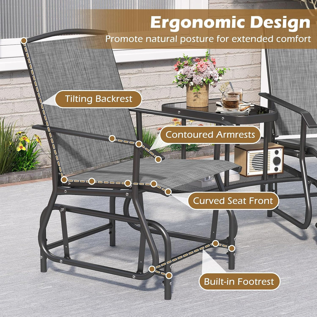 Patio 2 Person Swing Glider Chair, Outdoor Double Rocking Chair W/Center Table & Umbrella Hole, Reinforced Steel