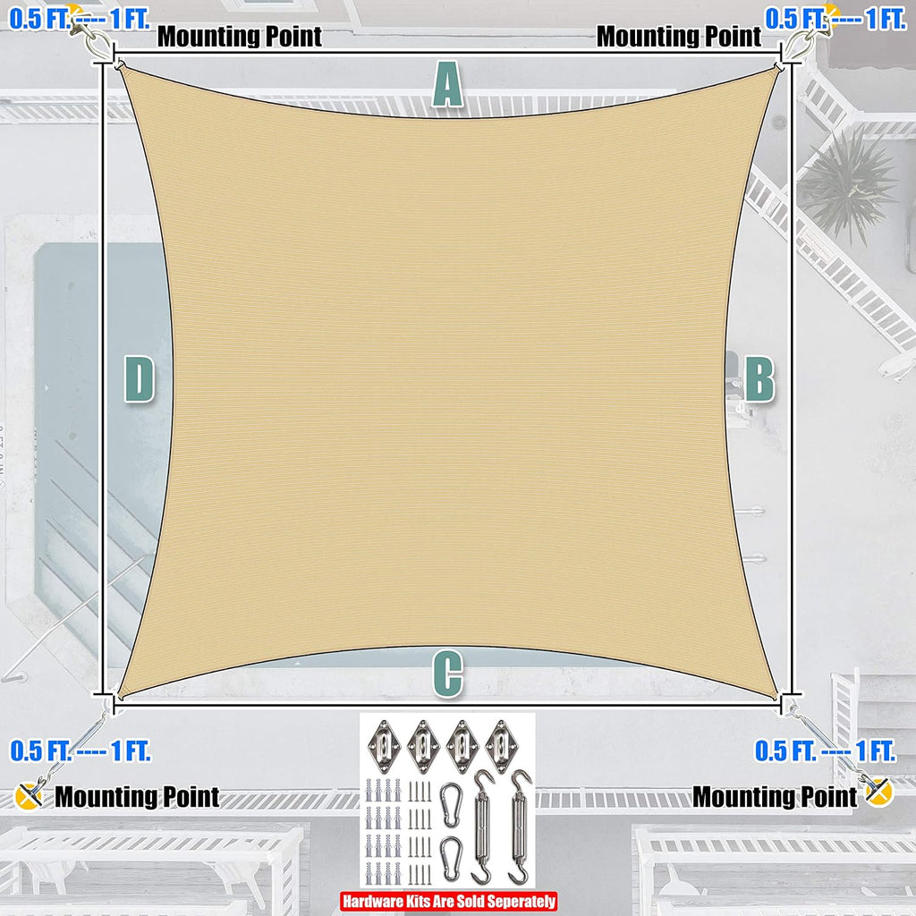 16' x 20' Beige Rectangle Sun Shade Sail Canopy Awning UPF50+ AGTAPR1620, 95% UV Blockage, Water & Air Permeable