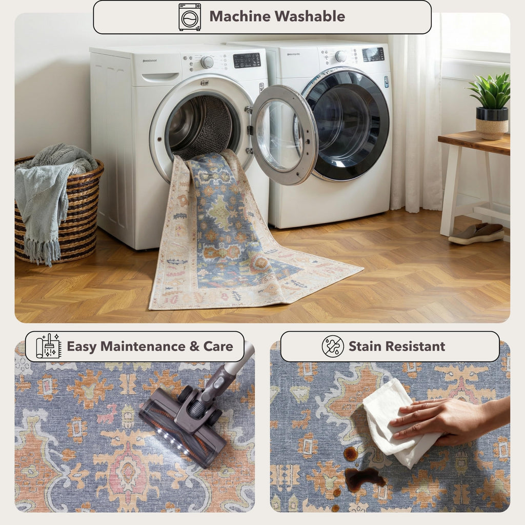 Runner Rug, Washable Area Rug, Low Pile, Non-Slip Backing