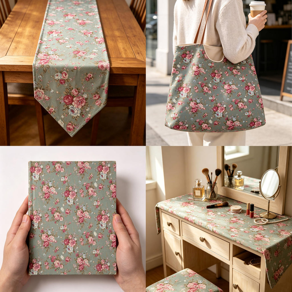 Vintage French Floral Cotton Fabric By The Yard, 36 x 63 inch