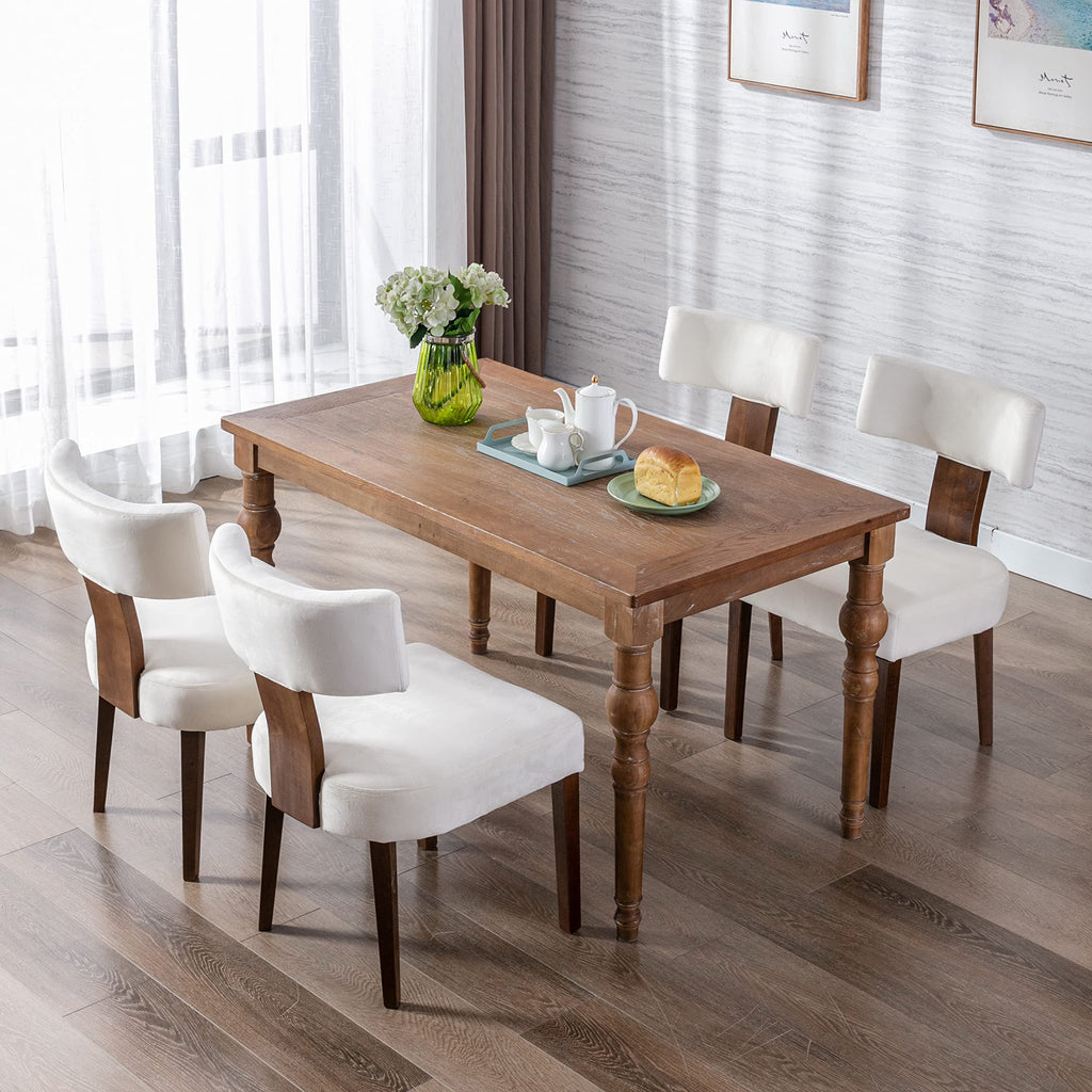 Modern Dining Chairs Set of 2, Comfy Upholstered Side Chairs with Wood Legs, Velvet Fabric Dining Chairs with Curved