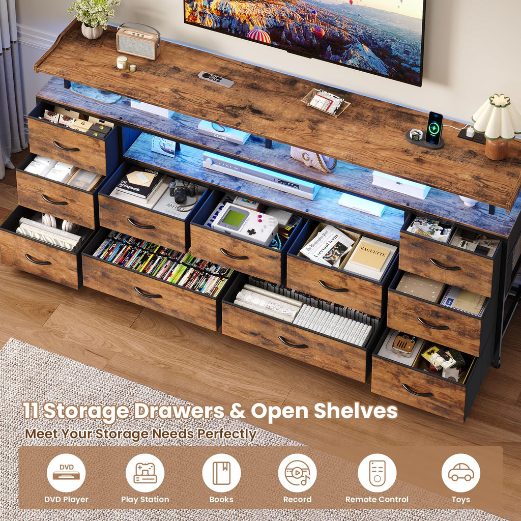 TV Stand for 65 Inch TV, 63" W Long Dresser, Rustic Brown