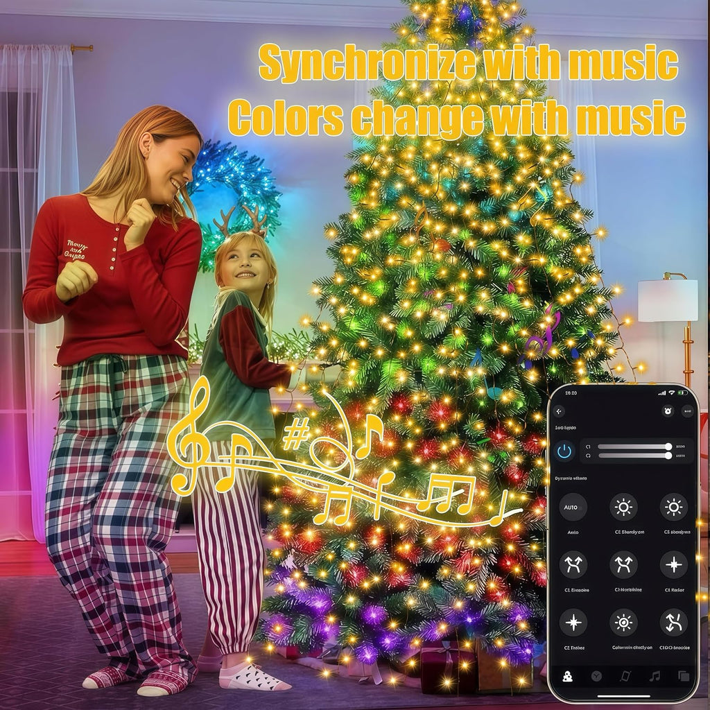 Smart Christmas Tree Lights, APP Control 6.56Ft 16 Lines String 400 LED Decorations Lights with Ring, DIY scenarios