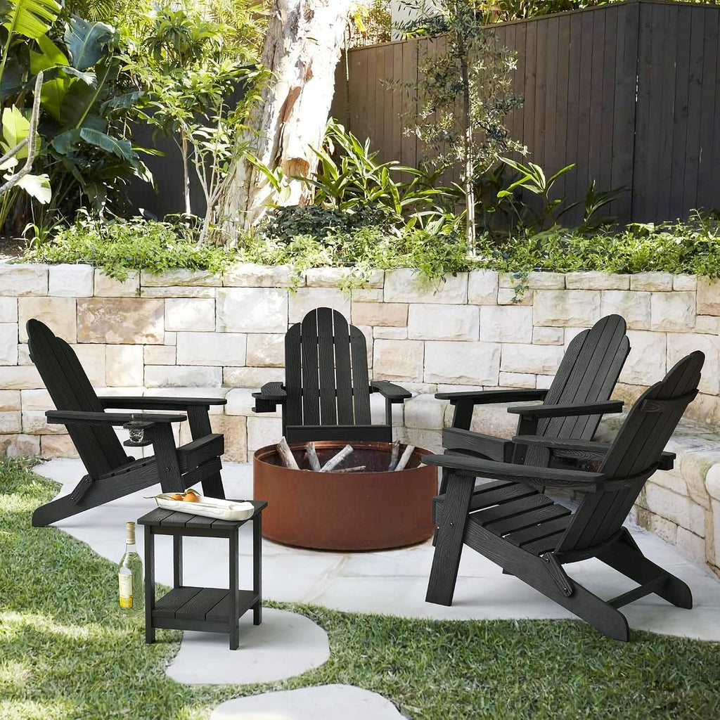 Folding Adirondack Chairs Set of 2, HDPS Fire Pit Chairs, Black | All-weather-resistant, ergonomic curved design
