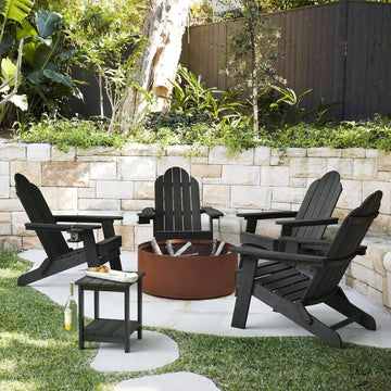 Folding Adirondack Chairs Set of 2, HDPS Fire Pit Chairs, Black | All-weather-resistant, ergonomic curved design