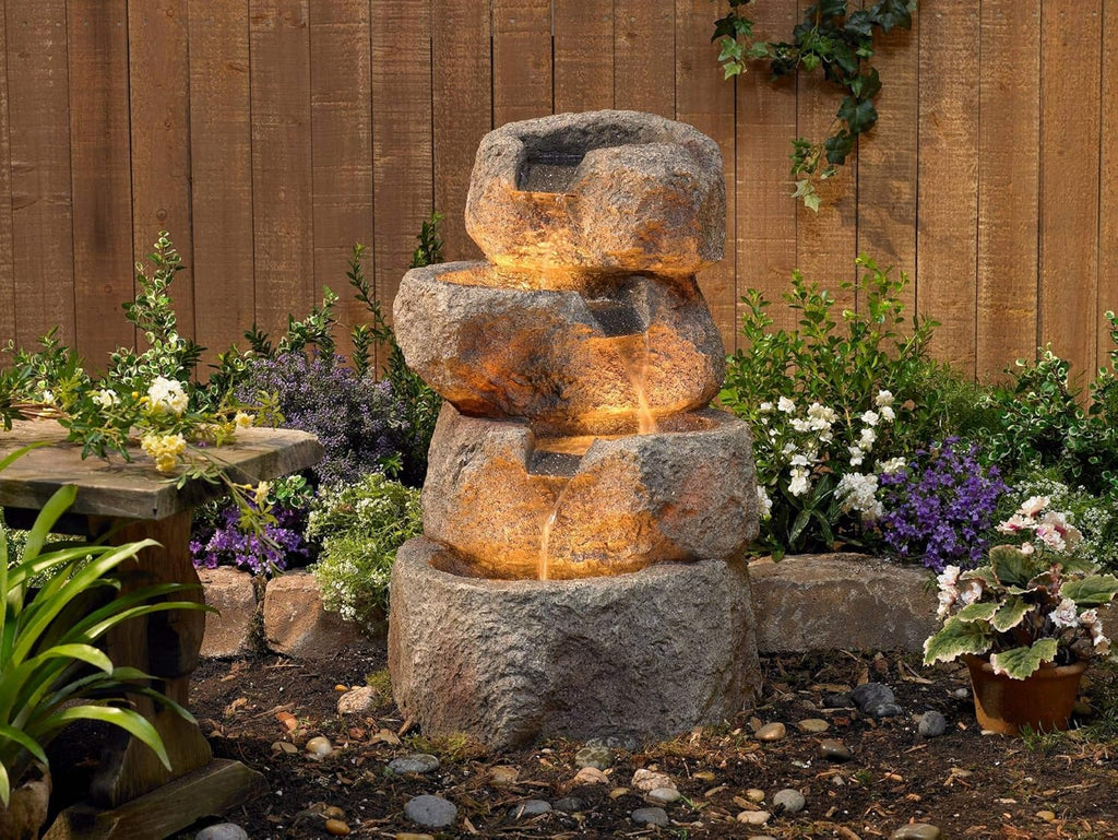 Glacial Rock Zen 30" High Large Rustic Indoor Outdoor Decor Faux Stone Floor Fountain with Light LED Standing
