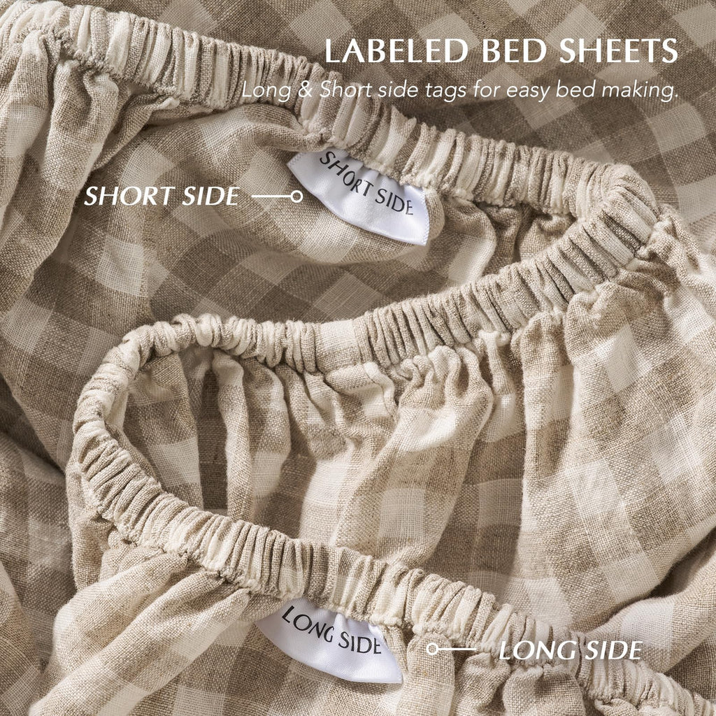 100% European Flax Linen Sheet Set, Natural Gingham