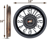 Bernhard Products Large Wall Clock 16 Inch Non Ticking Battery Operated Brown Rustic Farmhouse Vintage Design Stylish