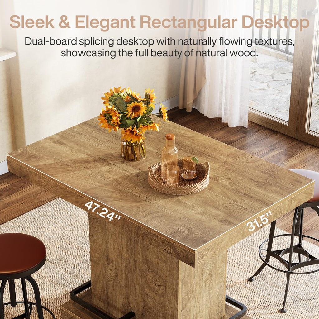 47" Bar Table, Industrial Bistro Pub Table with Metal Footrest, Rectangular Counter Height Table for Small Bar