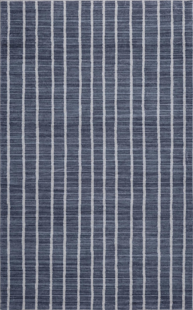 Washable Orton Distressed Ticking Stripe Machine-Washable Polyester Area Rug, Navy and Cream, Farmhouse