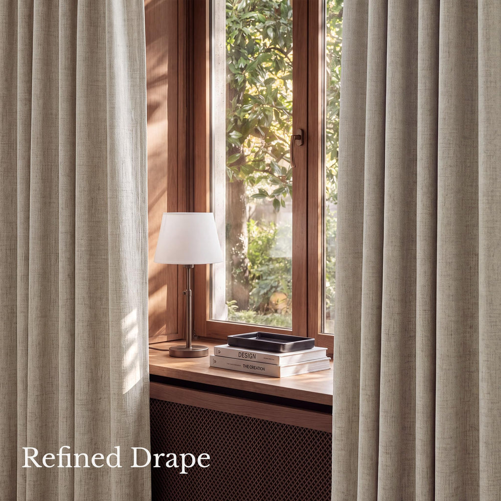 Natural Full Blackout Back Tab Linen Curtains 84" Long 2 Panels, Boho-Chic Thick Linen Blend Drapes, Thermal