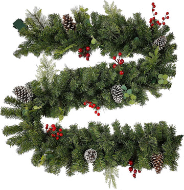 Prelit Christmas Garland 9 ft with Lights - Red Style Pre lit Garland for Christmas Holiday Decorations. Thick Branch
