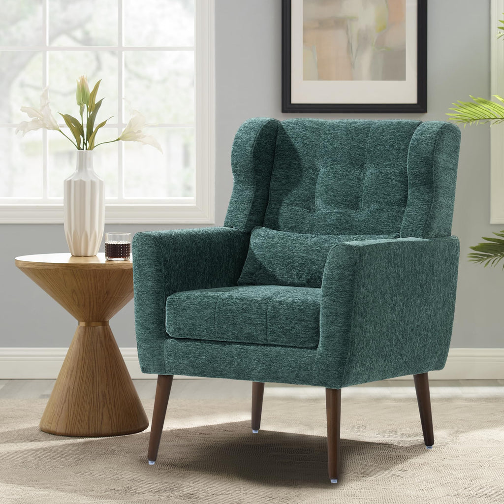 Modern Accent Chair Chenille Fabric Upholstered Tufted Side Chair Wingback Chair, Mid Century Reading Armchair with
