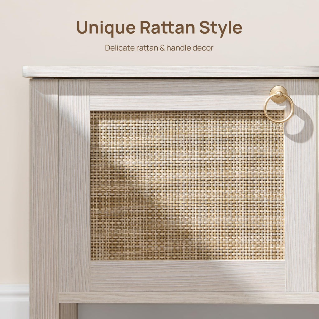 Rattan Storage Bench Boho Storage Chest with 2 Safety Hinges