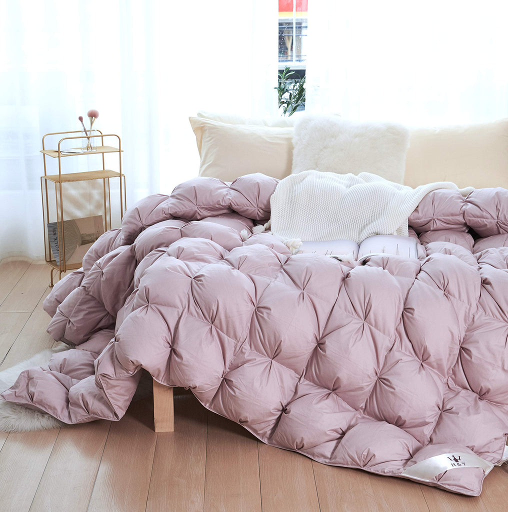 All Seasons Soft Arrow Pleated Goose Down Comforter, 1200 Thread Count 100% Egyptian Cotton Down Proof Fabric 750+