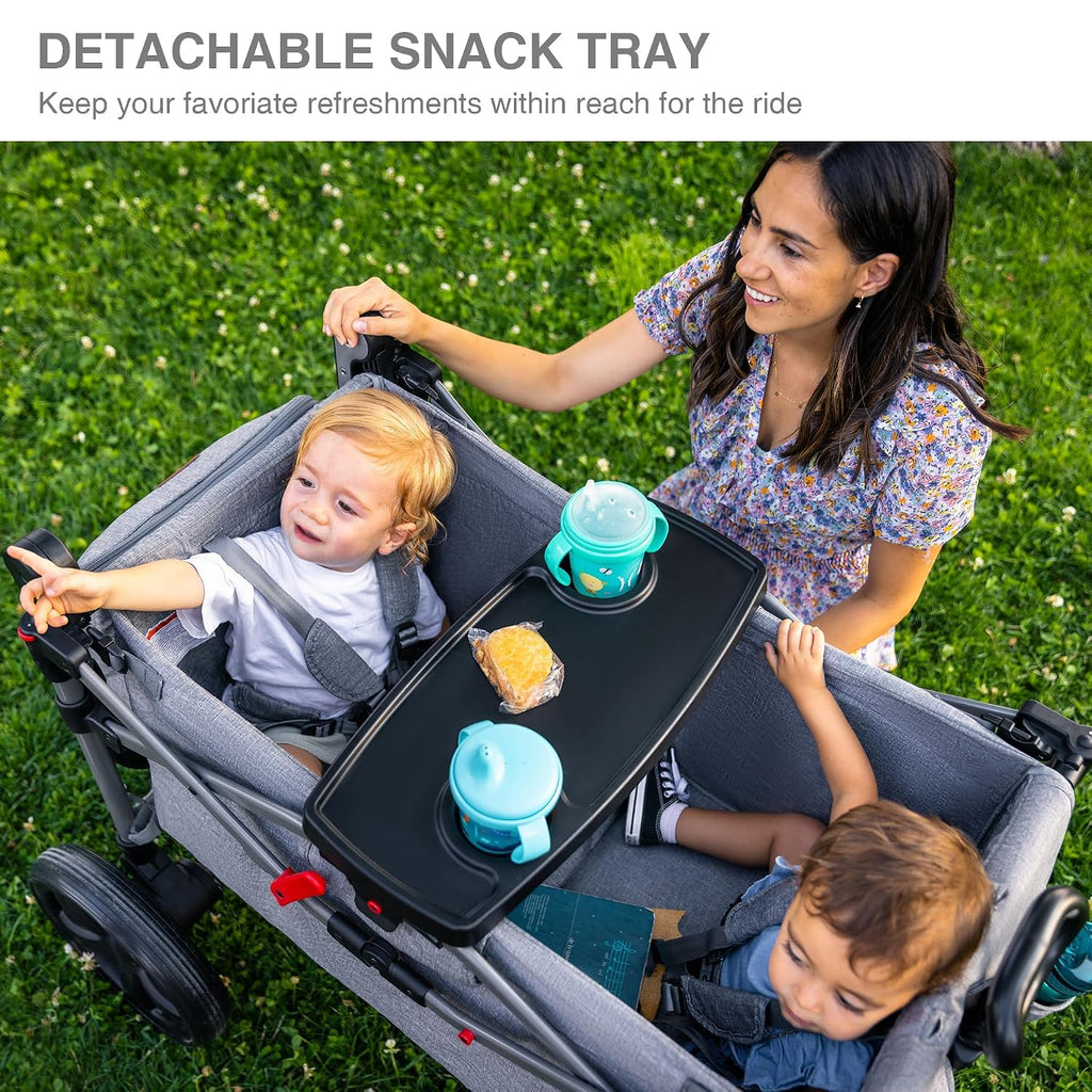 Foldable Wagons for Two Kids & Cargo, Collapsible Folding Stroller with Adjustable Handle Bar,Removable Canopy