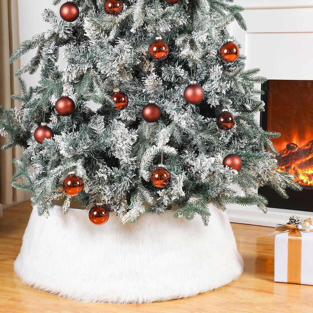 30 Inch Christmas Tree Collar Faux Fur Plush Christmas Collar Adjustable Rustic Tree Collar for Artificial Trees Home