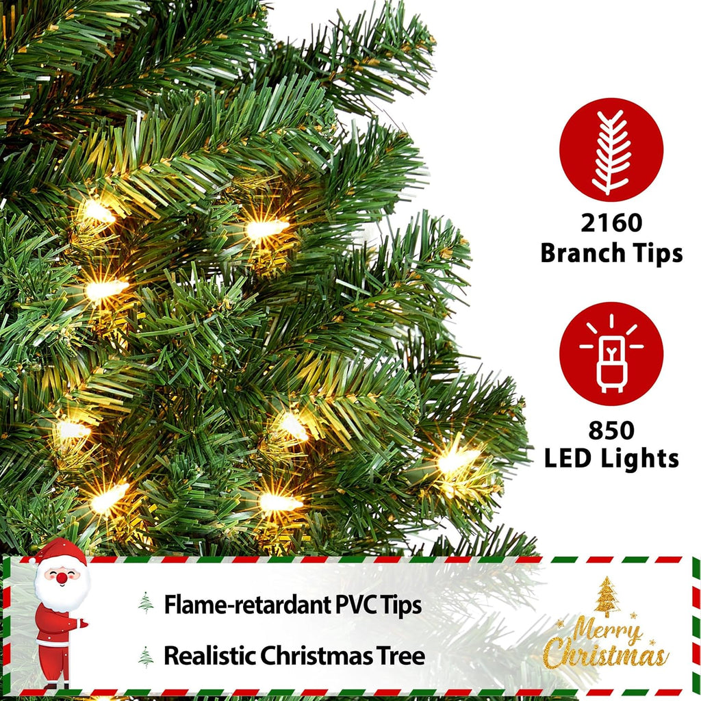 Pre-lit Christmas Tree with 850 Warm White Lights, Green
