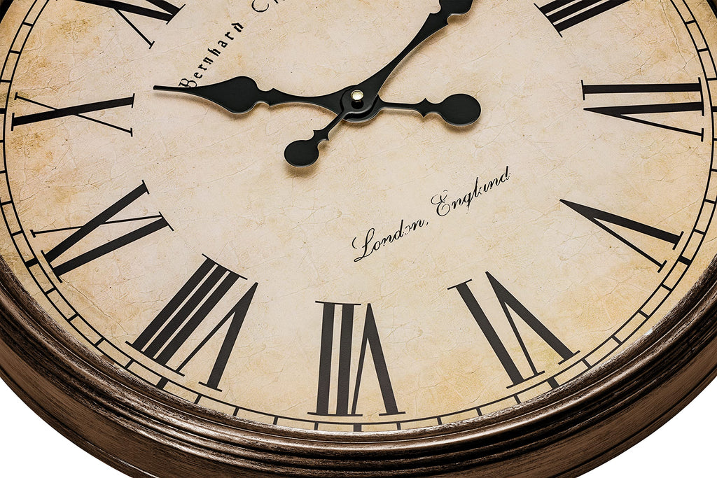 Large Decorative Wall Clock 20 Inch Silent Non Ticking Battery Operated Quartz Vintage Stylish with Rustic Dark Brown